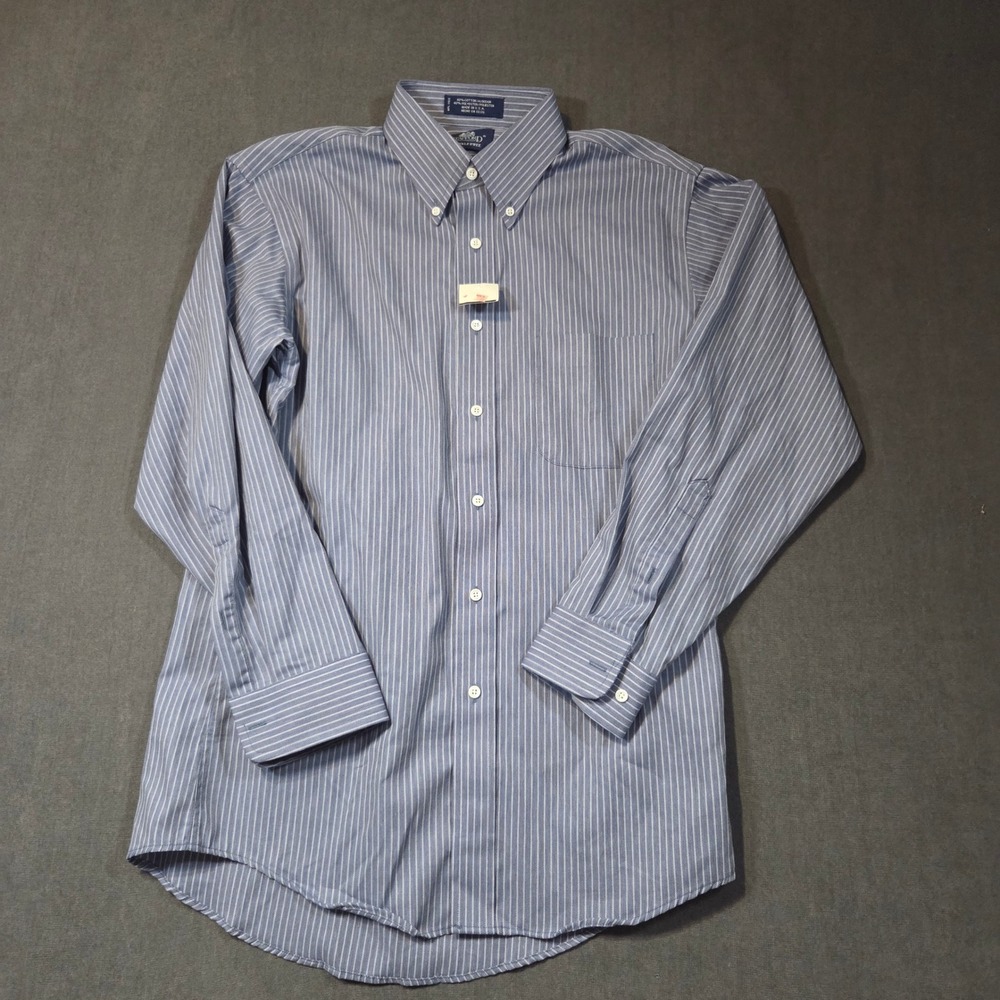 Stafford Dress Shirt Mens 15.5 32/33 Blue White Striped Wrinkle Free Button Down